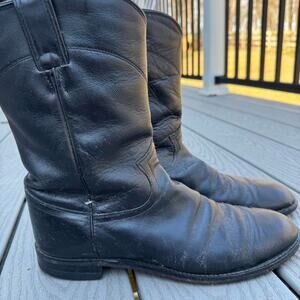 Justin Vintage Black Leather Cowboy Boots – Classic Western/Rodeo